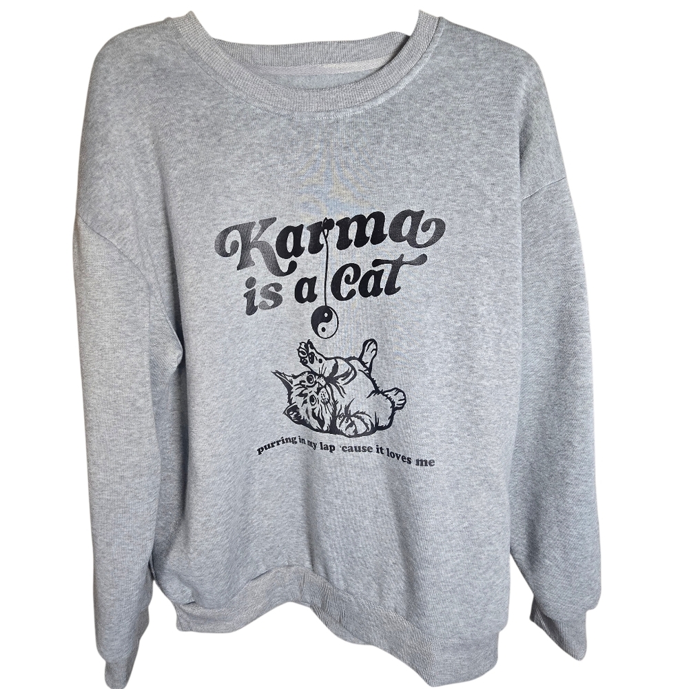 Grey Heathered Karma Is A Cat Taylor Swift Unisex Sweatshirt Size Large